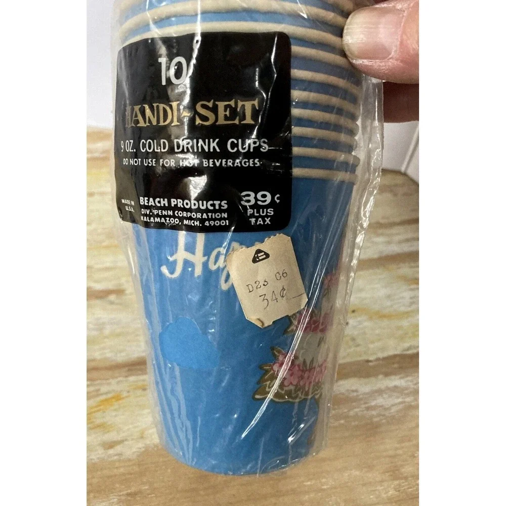 Vintage party cold drink cups Beach Products Handi-Set Happy Birthday NOS NIP
